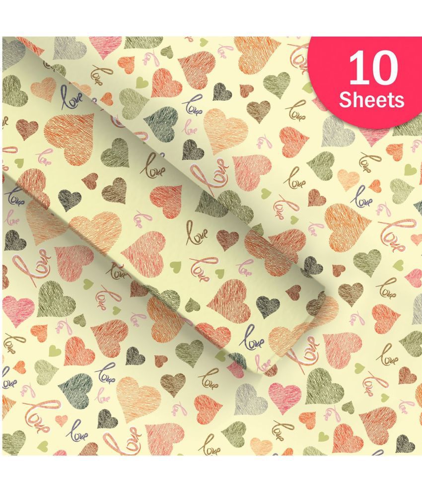     			Paper Pep Yellow Love Hearts Print Gift Wrapping Paper 19"X29", Pack of 10 Paper Gift Wrapper (Multicolor)