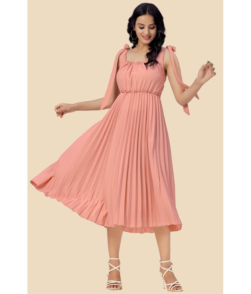     			Glomee Crepe Solid Midi Women's Fit & Flare Dress - Peach ( Pack of 1 )