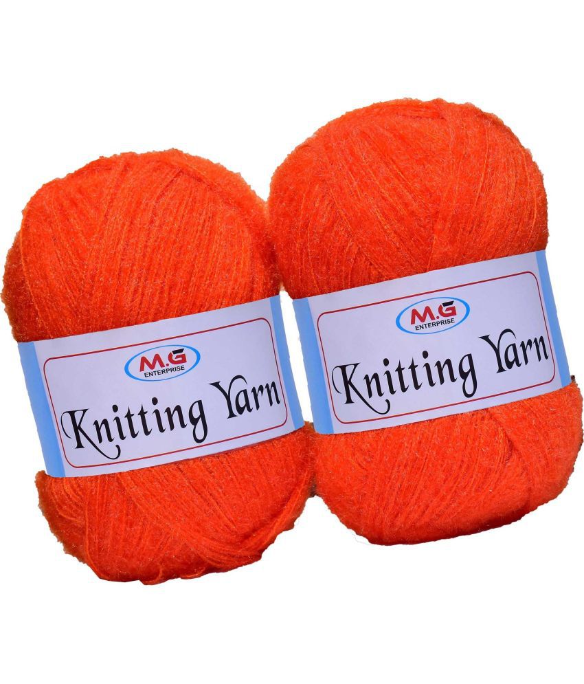     			Knitting Wool Yarn, Soft Fancy Feather Wool  Orange 500 gm- Art-HEH