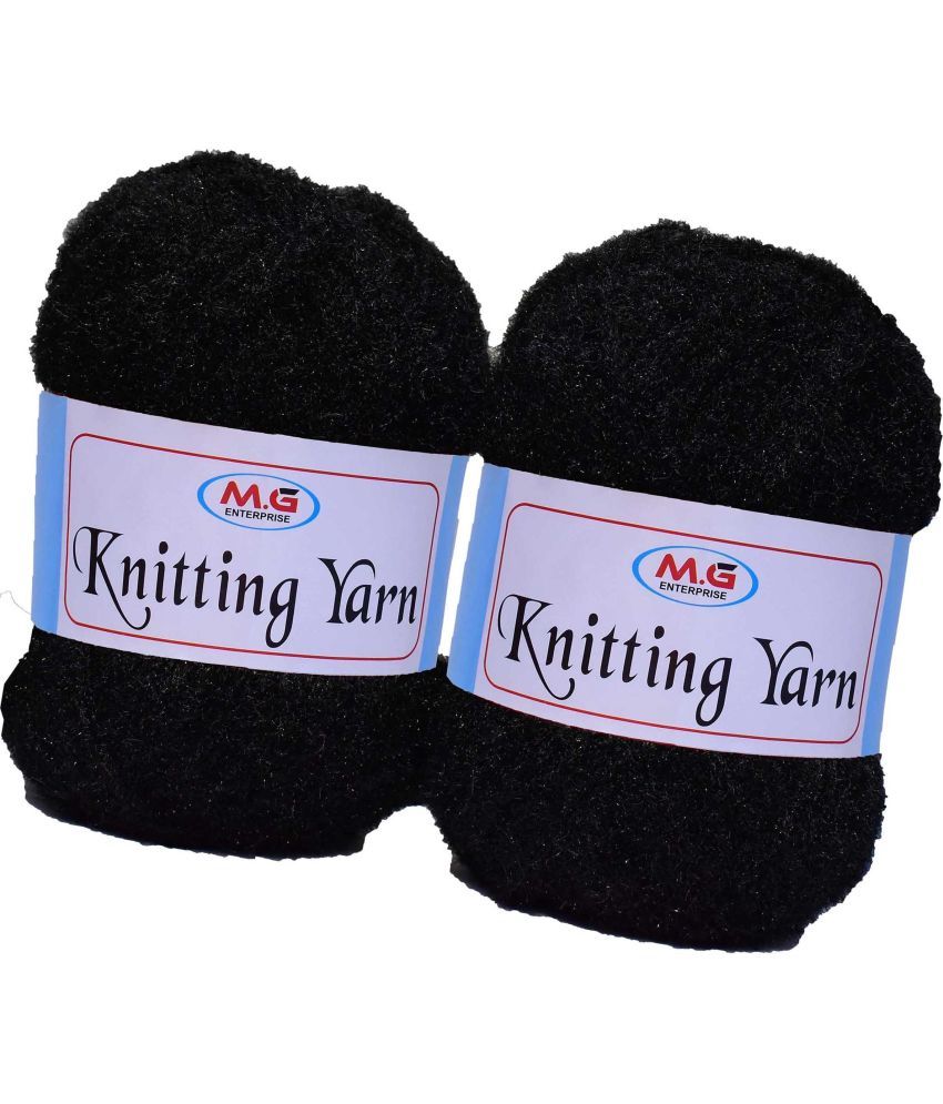     			Knitting Wool Yarn, Soft Fancy Feather Wool  Black 400 gm- Art-HEB