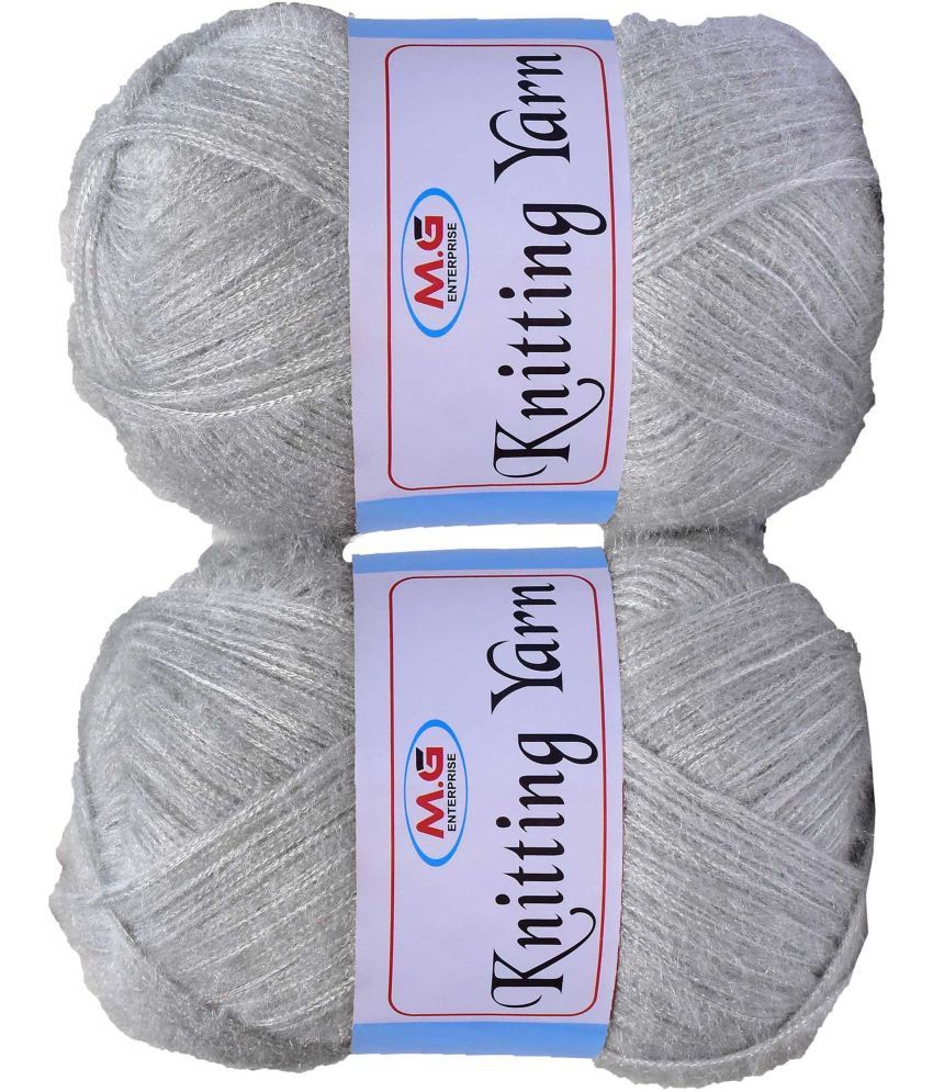     			Knitting Wool Yarn, Soft Fancy Feather Wool  Steel Grey 300 gm- Art-HEC