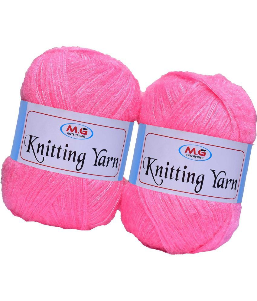     			Knitting Wool Yarn, Soft Fancy Feather Wool  Deep Pink 400 gm- Art-HFD