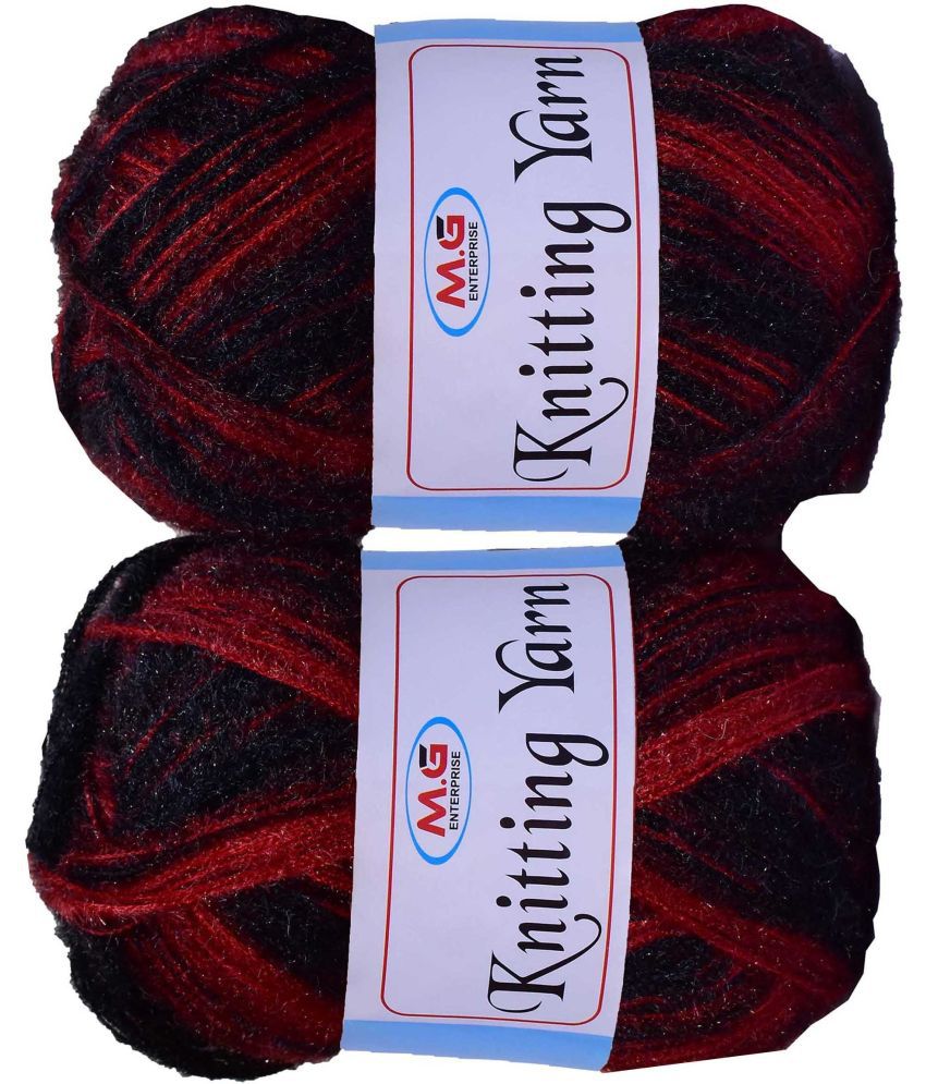     			Knitting Wool Yarn, Soft Fancy Feather Wool  Black Red 300 gm- Art-HDJ
