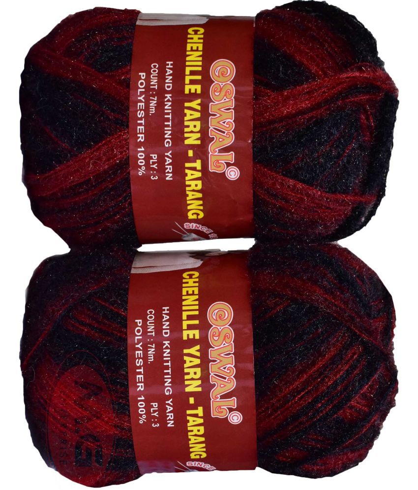     			Knitting Wool Yarn, Soft Tarang Feather Wool Ball Black Red 200 gm  Best Used with Knitting Needles, Soft Tarang Wool Crochet NeedlesWool Yarn for Knitting