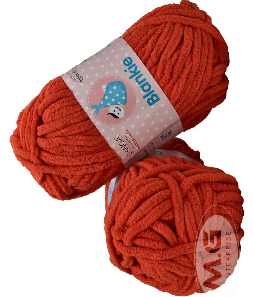     			Knitting Yarn Thick Chunky Wool, Blankie Deep Orange 500 gm  Best Used with Knitting Needles, Crochet Needles Wool Yarn for Knitting, With Needle.- Z AL
