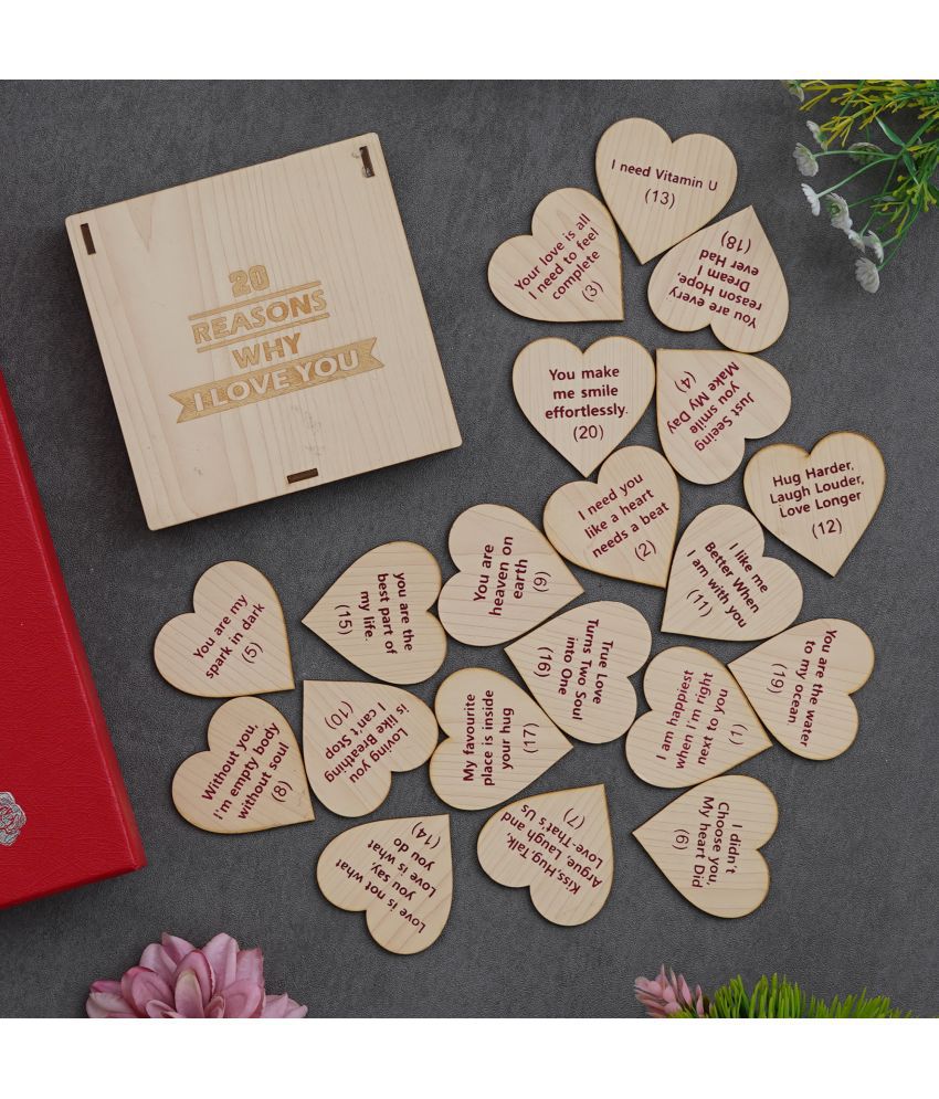     			eCraftIndia Brown Wooden 20 Reasons Why I Need You Printed on Little Hearts Valentine's Day Gift Box