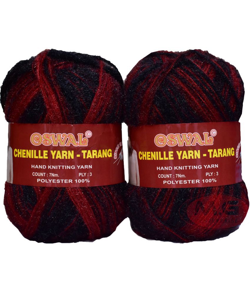     			osl Tarang Red Black (200 gm)  Wool Ball 100 gm each 200 gm total Hand knitting wool / Art Craft soft fingering crochet hook yarn, needle knitting yarn thread dyed