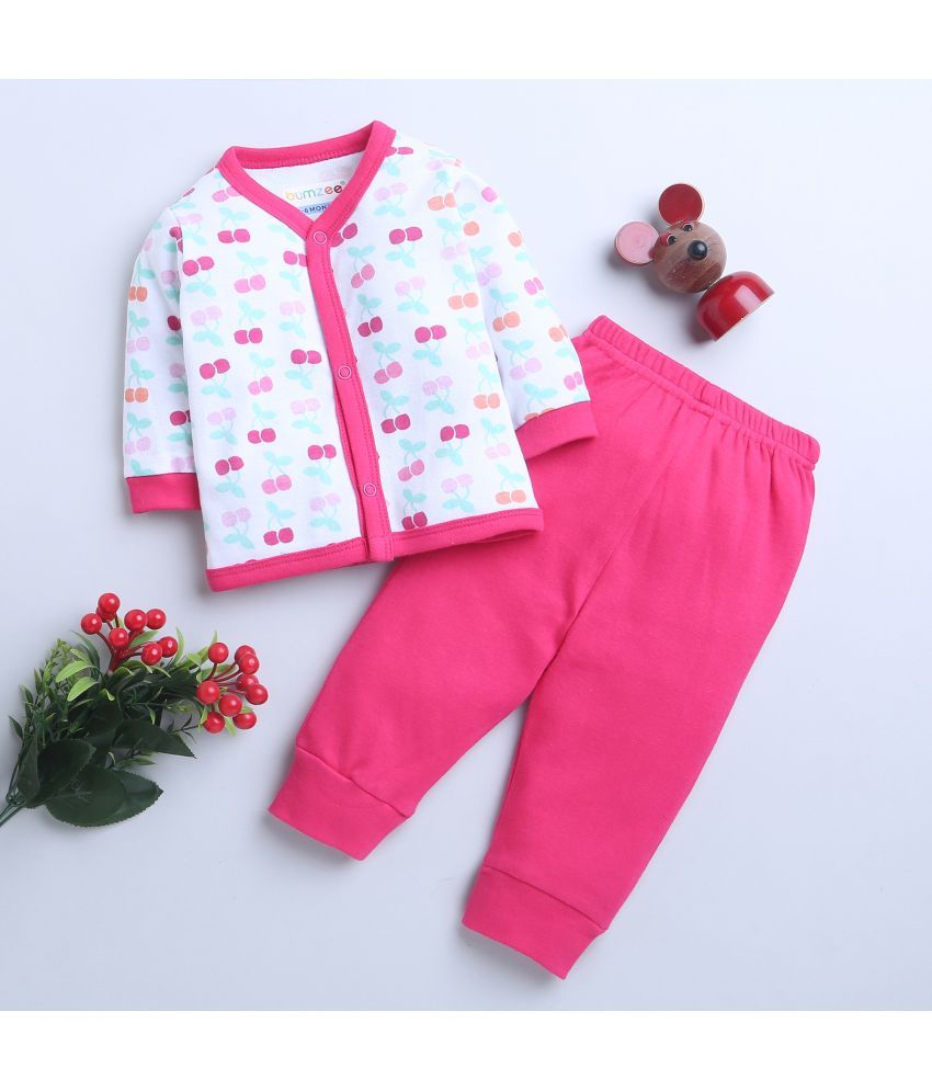     			BUMZEE Pack of 1 Baby Girls Cotton T-Shirt & Pyjama Set ( Pink & White )