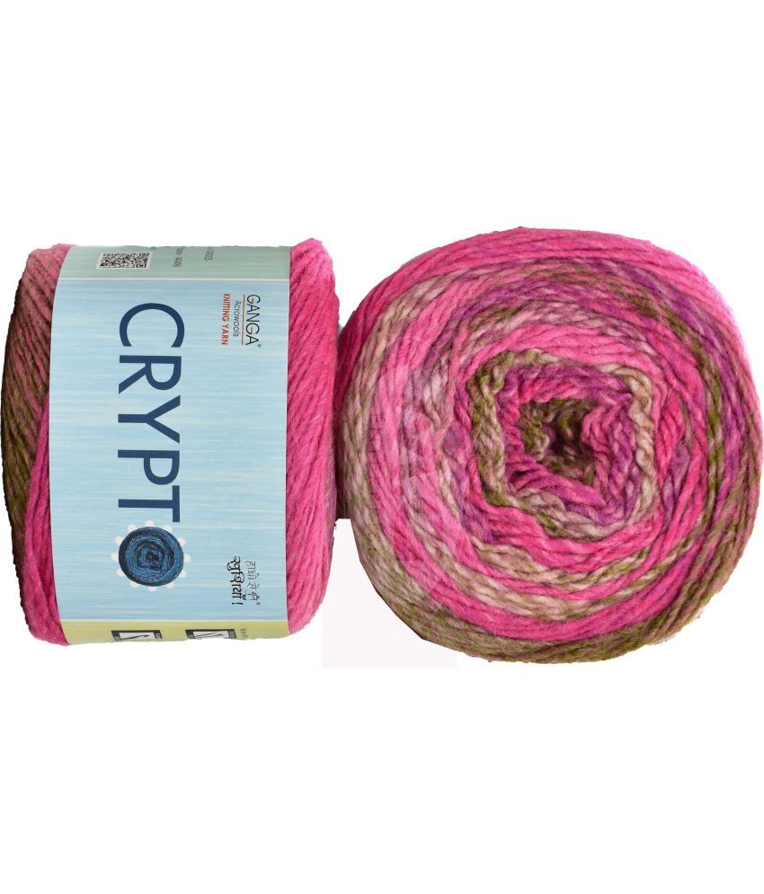     			Ganga Knitting Yarn Thick Chunky Wool, K_K Crypto Magenta mix 300 gm ART- ABBJ