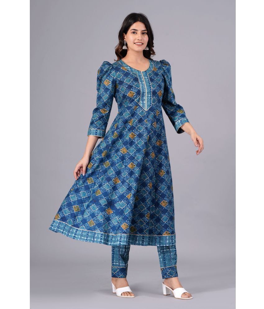     			Mishree Collection Cotton Printed Kurti With Pants Women's Stitched Salwar Suit - Blue ( Pack of 1 )