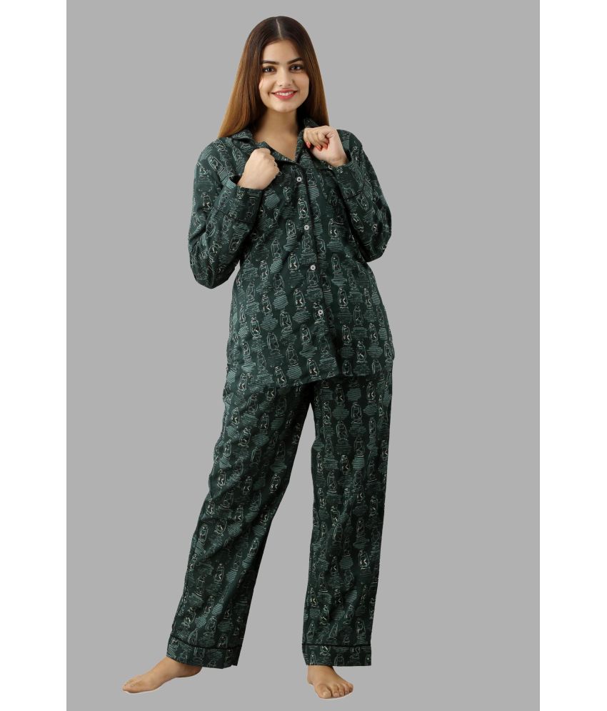     			POOPII Green Cotton Women's Nightwear Nightsuit Sets ( Pack of 1 )
