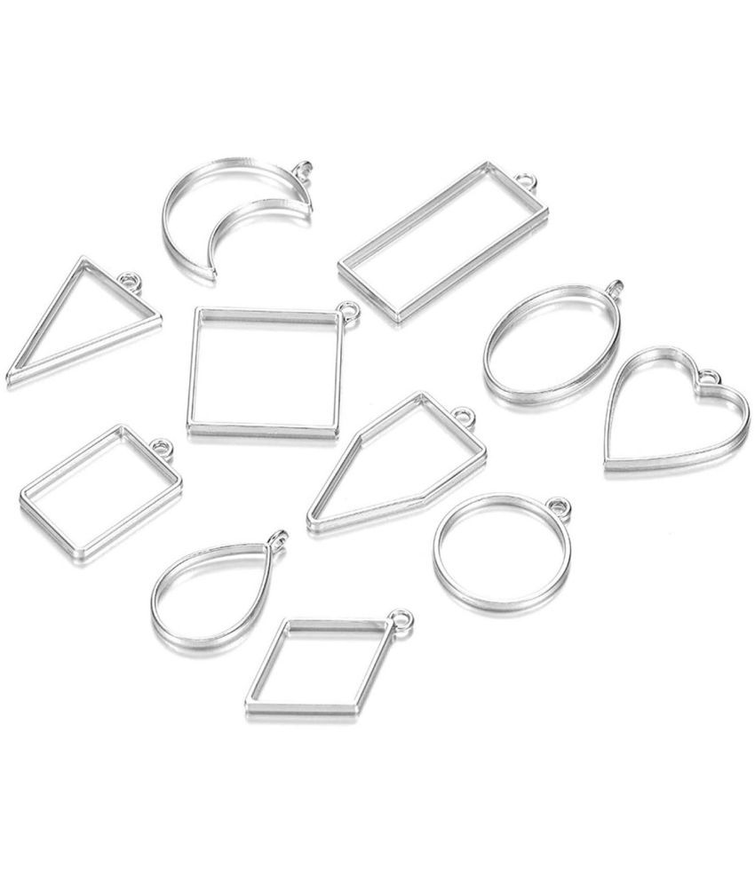     			PRANSUNITA 10 Pcs Assorted Open Metal Frame Pendants Bezels, Thick Hollow Pendant Charms for Resin Pressed Flower Frame Key Chain Earring Necklaces DIY Crafts (Silver)