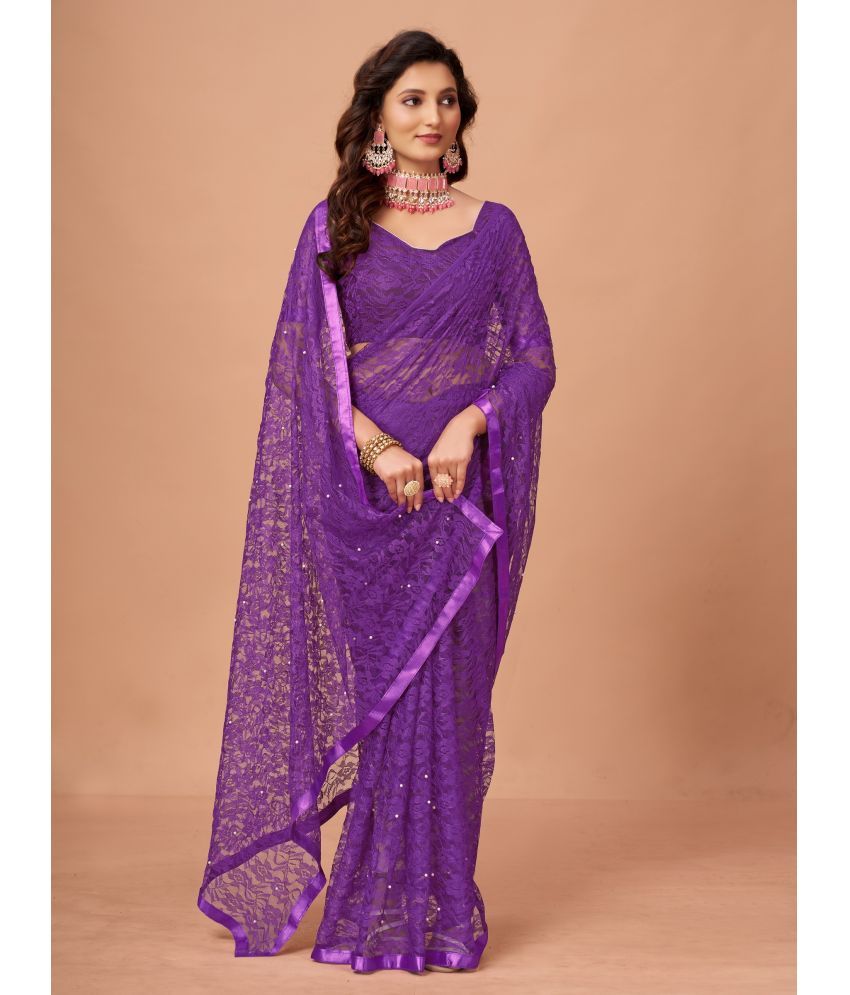     			VANRAJ CREATION Brasso Self Design Saree With Blouse Piece - Purple ( Pack of 1 )