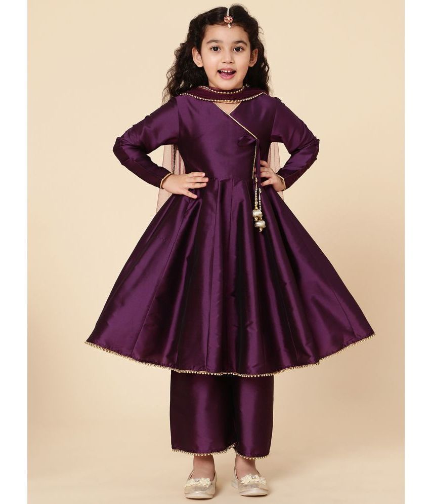     			A.T.U.N. Wine Polyester Girls Kurta and Trousers Set ( Pack of 1 )