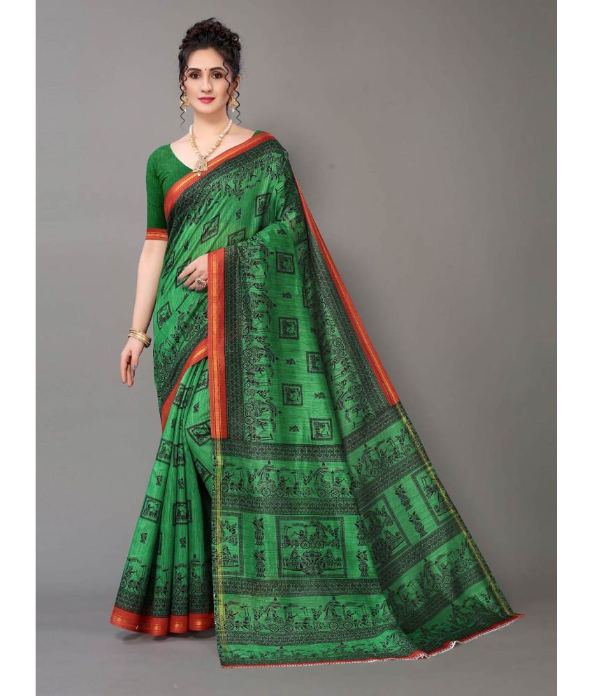     			Aarrah Art Silk Printed Saree With Blouse Piece - Green ( Pack of 1 )