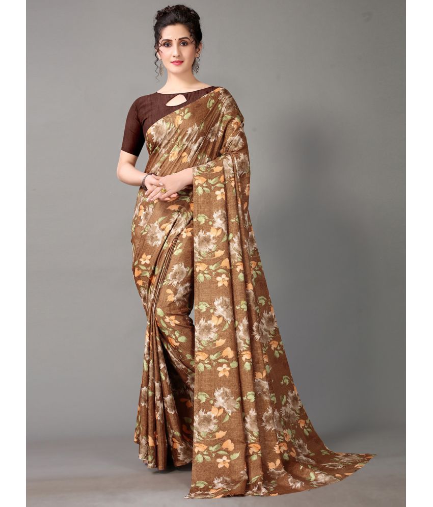     			Aarrah Art Silk Printed Saree With Blouse Piece - Brown ( Pack of 1 )
