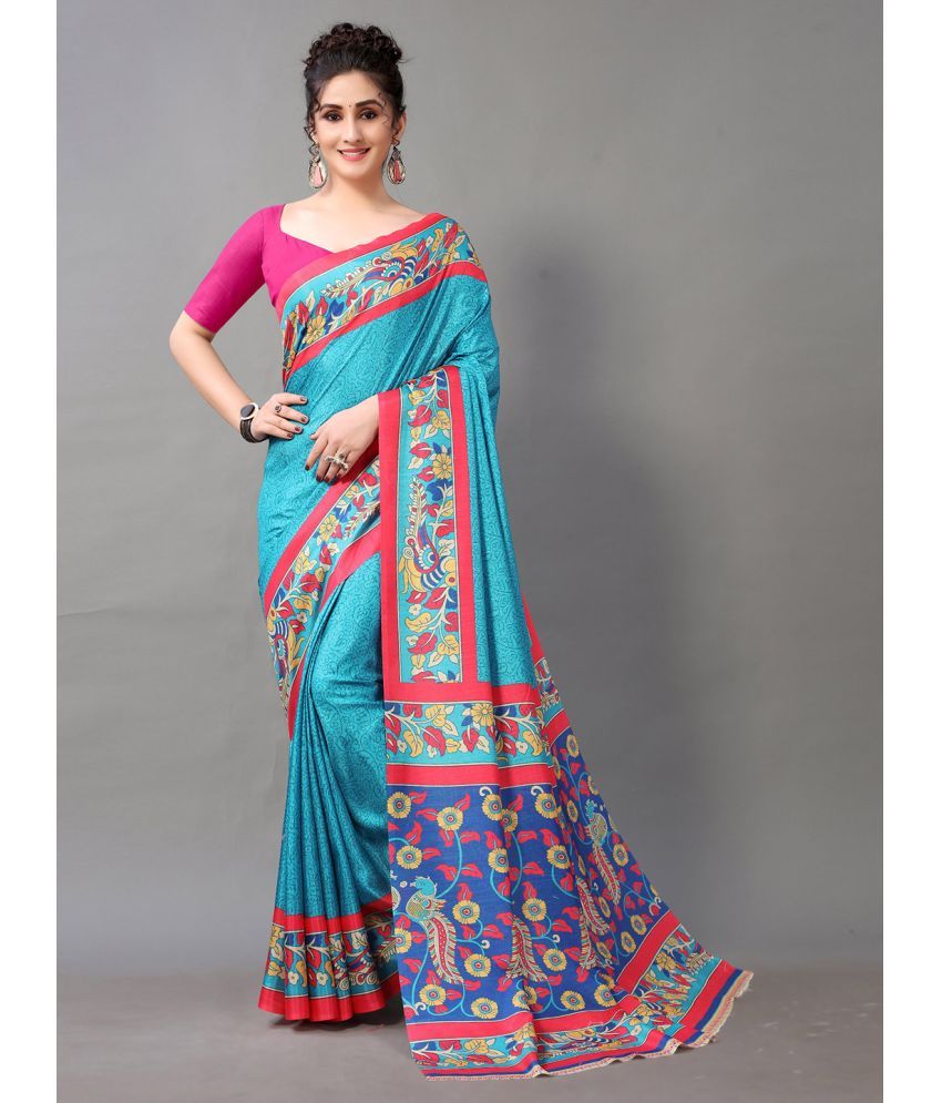     			Aarrah Brasso Printed Saree With Blouse Piece - Blue ( Pack of 1 )