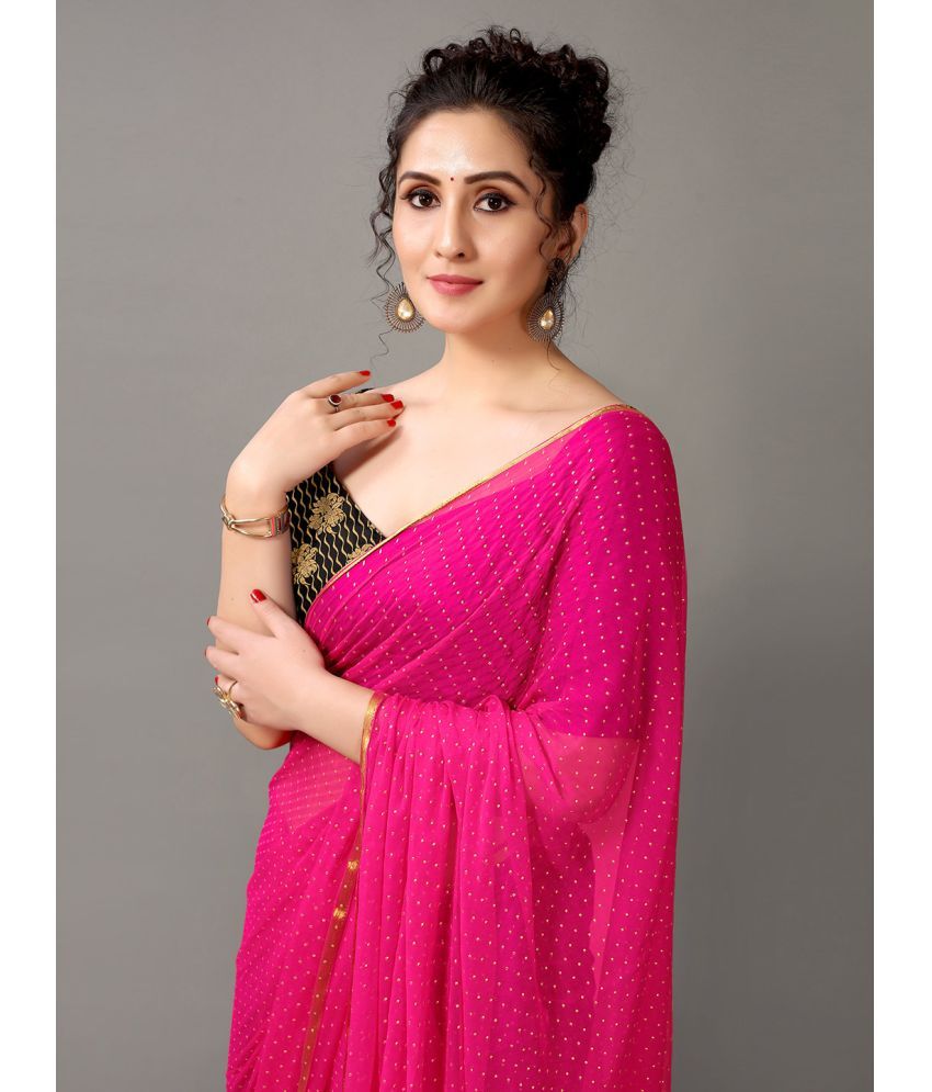     			Aarrah Chiffon Printed Saree With Blouse Piece - Pink ( Pack of 1 )