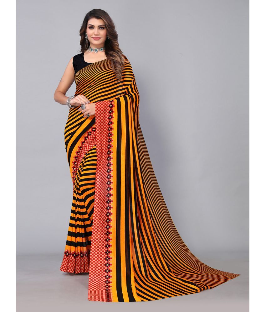     			Aarrah Georgette Striped Saree With Blouse Piece - Orange ( Pack of 1 )