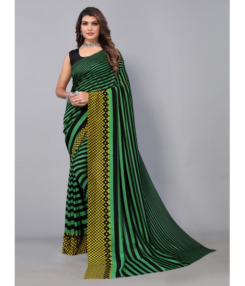     			Aarrah Georgette Striped Saree With Blouse Piece - Green ( Pack of 1 )