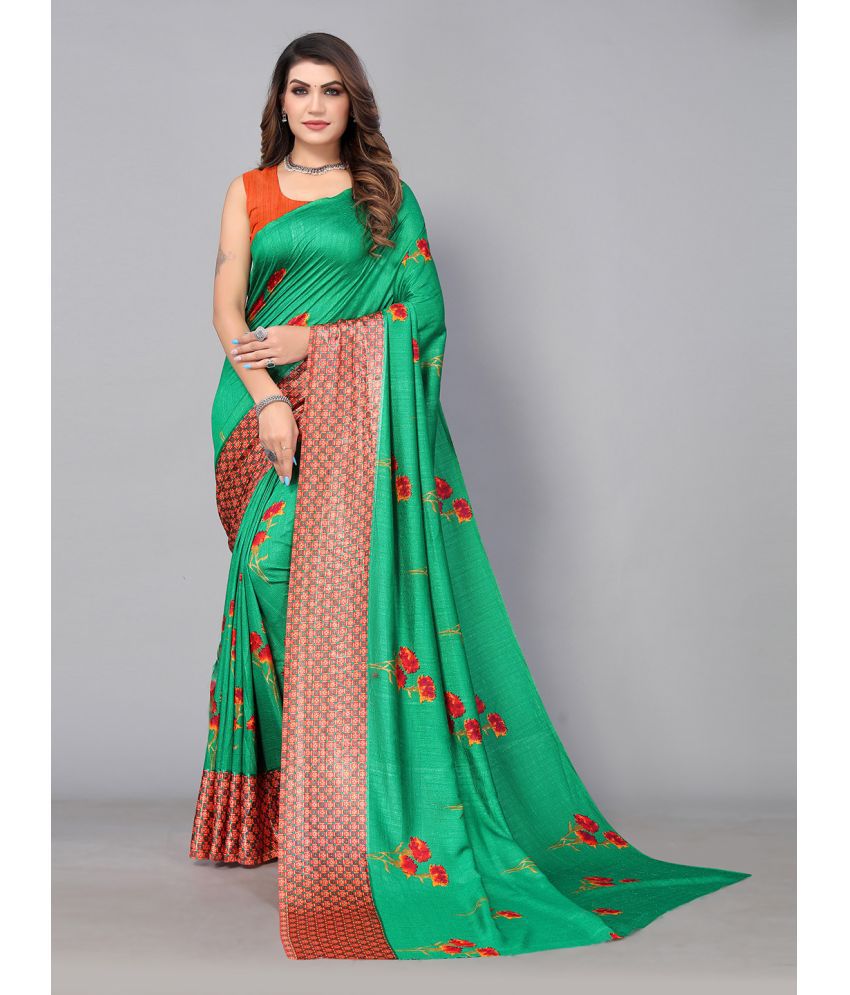     			Aarrah Silk Blend Printed Saree With Blouse Piece - Green ( Pack of 1 )