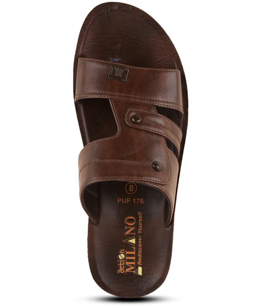     			Action Brown Men's Leather Slipper