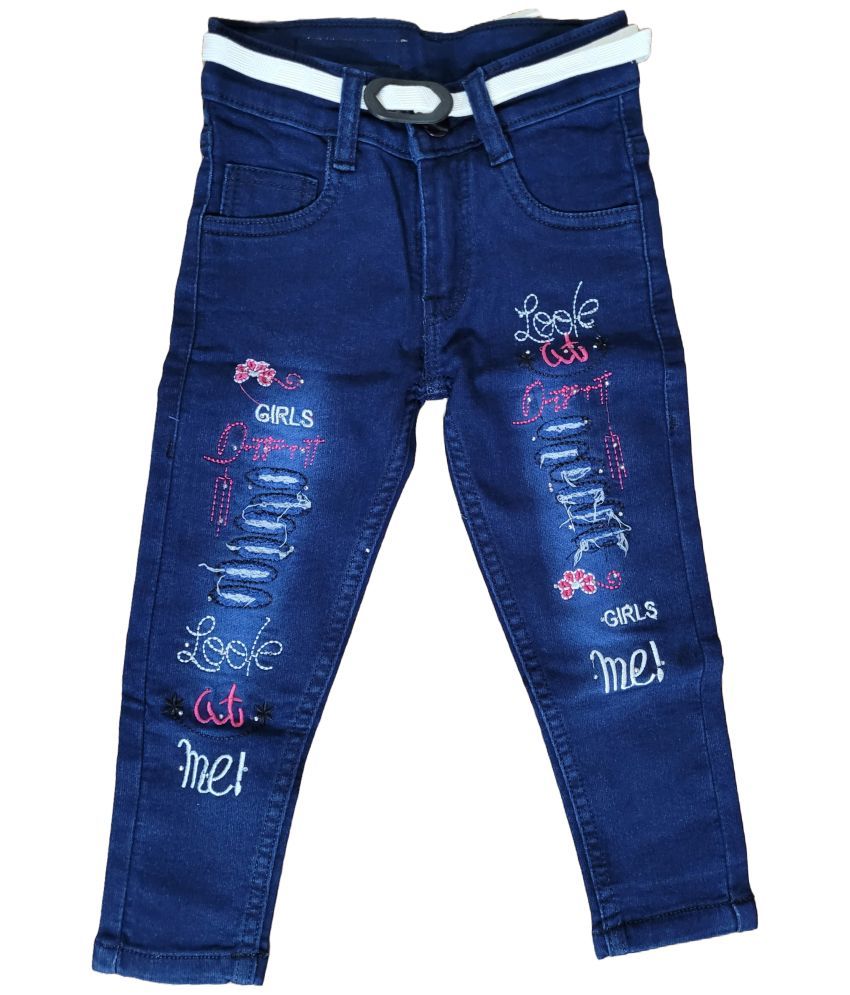     			Arshia Fashions Girls Denim Slim Fit Jeans with Embroidery