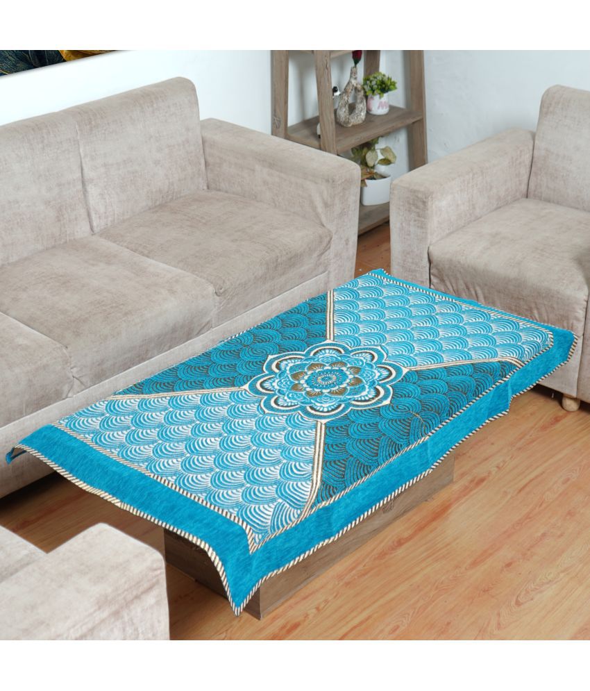     			FURNISHING HUT Self Design Velvet 4 Seater Rectangle Table Cover ( 137 x 91 ) cm Pack of 1 Aqua