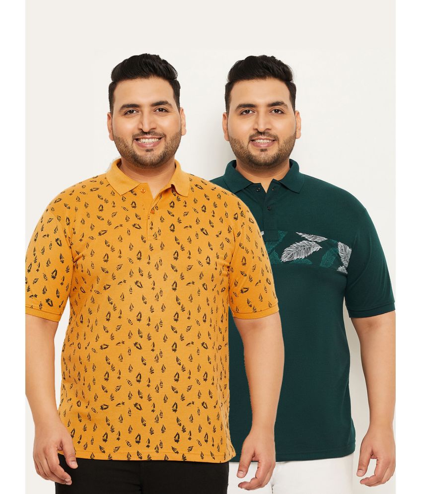     			MXN Cotton Blend Regular Fit Printed Half Sleeves Men's Polo T Shirt - Mustard ( Pack of 2 )