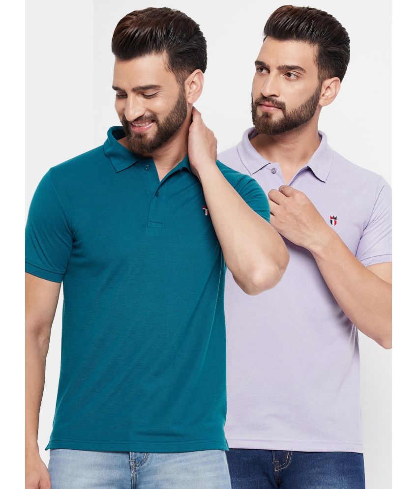     			MXN Cotton Blend Regular Fit Solid Half Sleeves Men's Polo T Shirt - Melange Blue ( Pack of 2 )