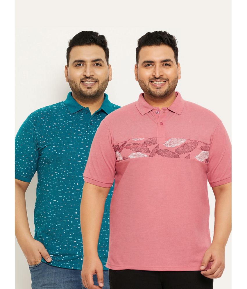     			MXN Cotton Blend Regular Fit Colorblock Half Sleeves Men's Polo T Shirt - Pink ( Pack of 2 )