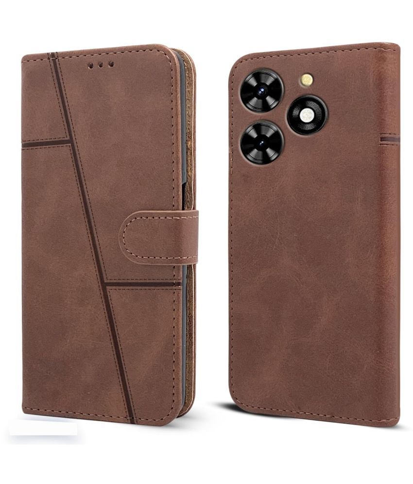     			Shining Stars Brown Flip Cover Artificial Leather Compatible For Tecno Spark Go 2024 ( Pack of 1 )