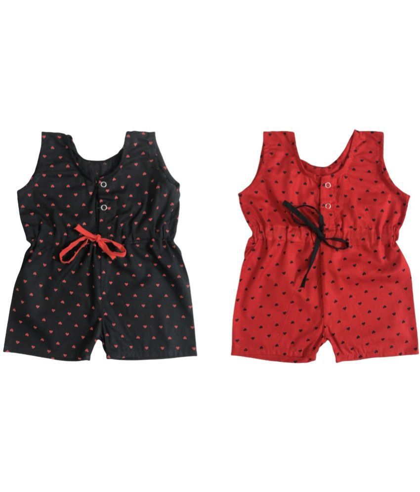     			The Creators Red & Black Cotton Rompers For Unisex ( Pack of 2 )