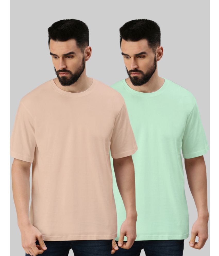    			Veirdo 100% Cotton Oversized Fit Solid Half Sleeves Men's T-Shirt - Cream ( Pack of 2 )
