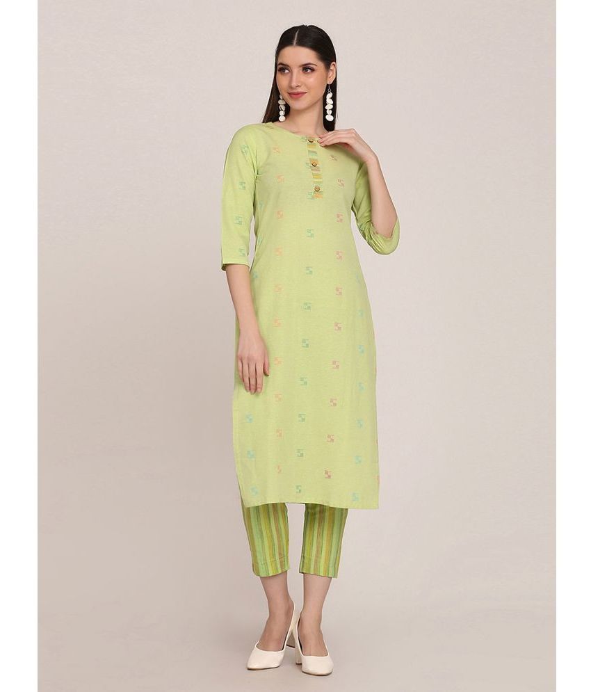     			Aarrah Cotton Printed Kurti With Pants Women's Stitched Salwar Suit - Green ( Pack of 1 )