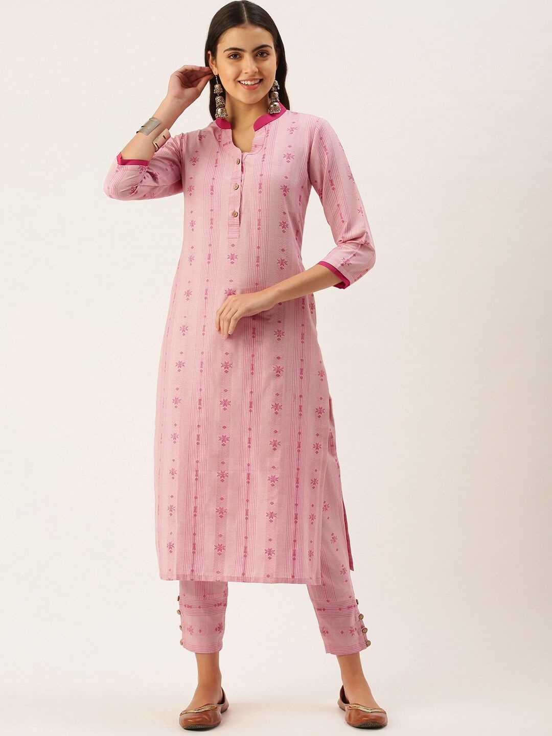     			Aarrah Cotton Striped Kurti With Pants Women's Stitched Salwar Suit - Pink ( Pack of 1 )