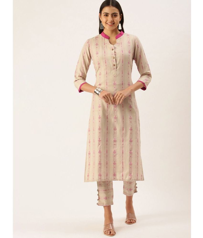     			Aarrah Cotton Striped Kurti With Pants Women's Stitched Salwar Suit - Beige ( Pack of 1 )