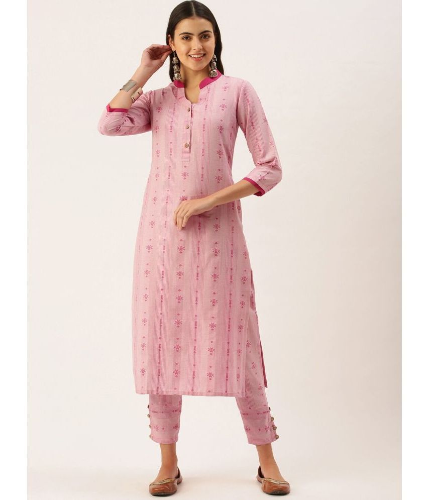     			Aarrah Cotton Striped Kurti With Pants Women's Stitched Salwar Suit - Pink ( Pack of 1 )