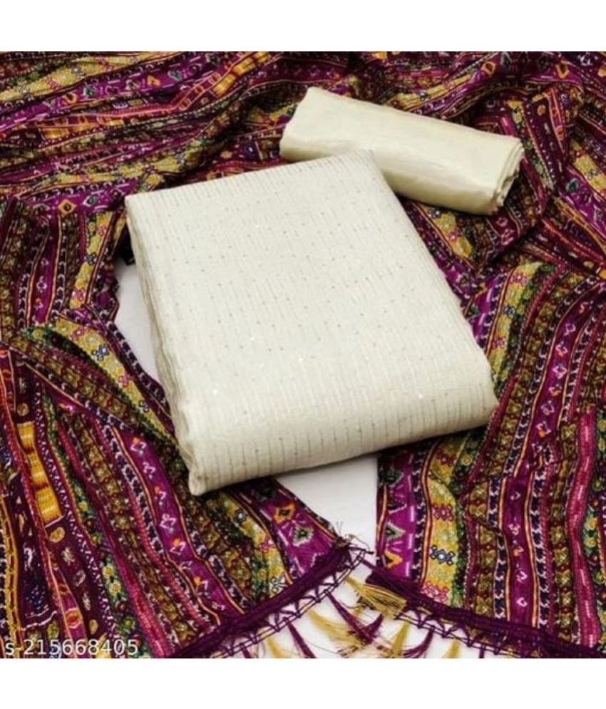     			Apnisha Unstitched Chanderi Embellished Dress Material - Purple ( Pack of 1 )