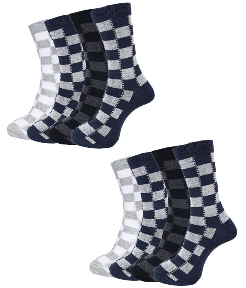     			Dollar Cotton Blend Men's Checks Navy Blue Ankle Length Socks ( Pack of 8 )