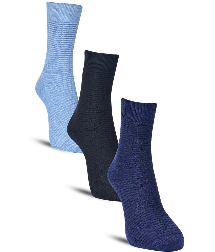     			Dollar Cotton Blend Men's Self Design Blue Mid Length Socks ( Pack of 3 )