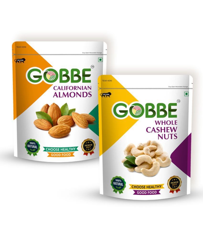     			GOBBE Premium Californian Almonds/Badam + Cashew Nuts/Badam Combo | Fresh Dry Fruit, High in Protein & Dietary Fiber | Healthy Dry Fruits - 400 Grams (Pack of-2) (200 * 2)