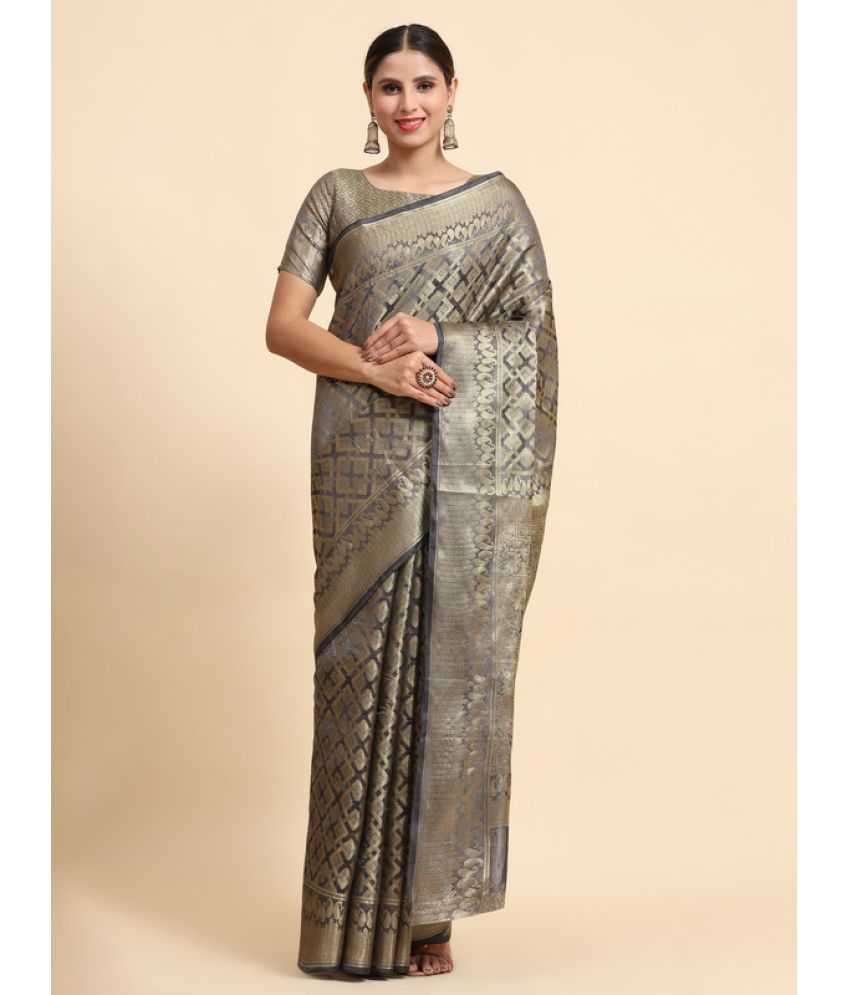     			KALIPATRA Organza Embellished Saree With Blouse Piece - Grey ( Pack of 1 )