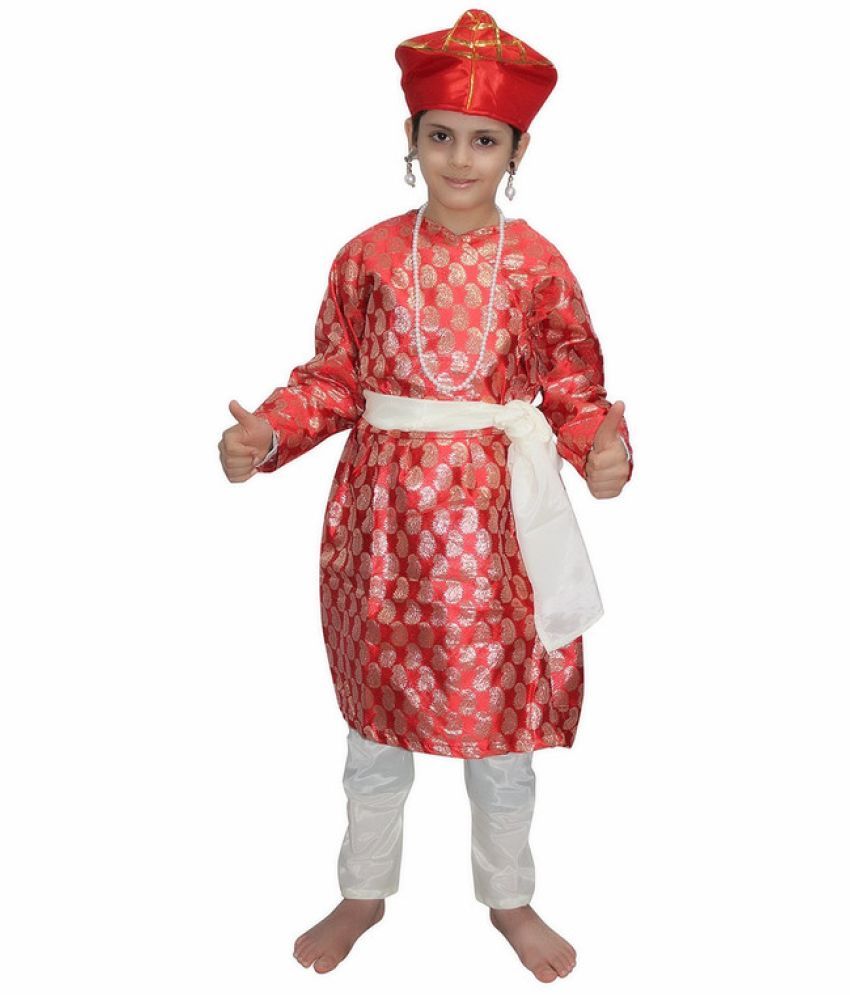     			Kaku Fancy Dresses Indian Historical King Character Costume/Baji Rao Costume/Maratha Peshwar Costume -Red, 7-8 Years, For Boys