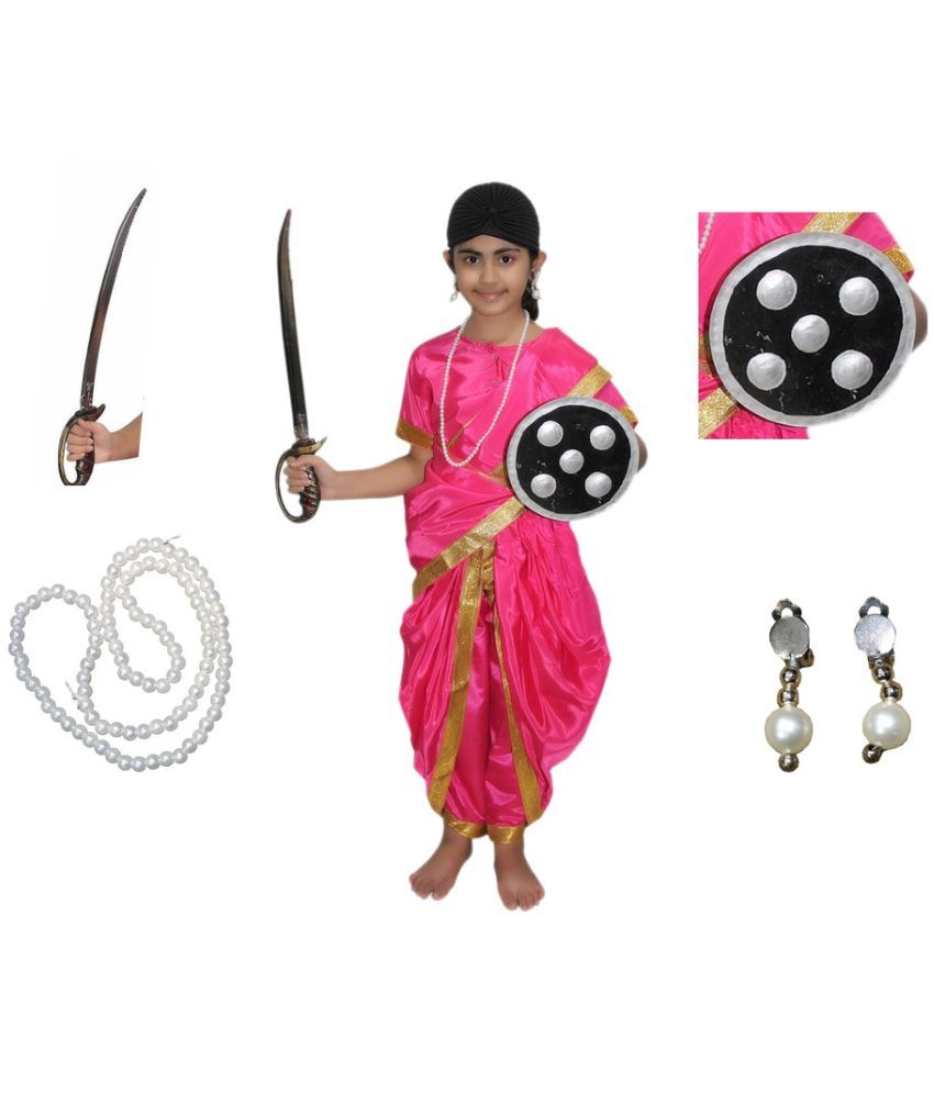     			Kaku Fancy Dresses National Hero Jhasi Ki Rani Fancy Dress For Girls | Freedom Fighter Rani Laxmi Bai Costume For Independence Day & Republic Day -Magenta, 14-17 Years, for Girls