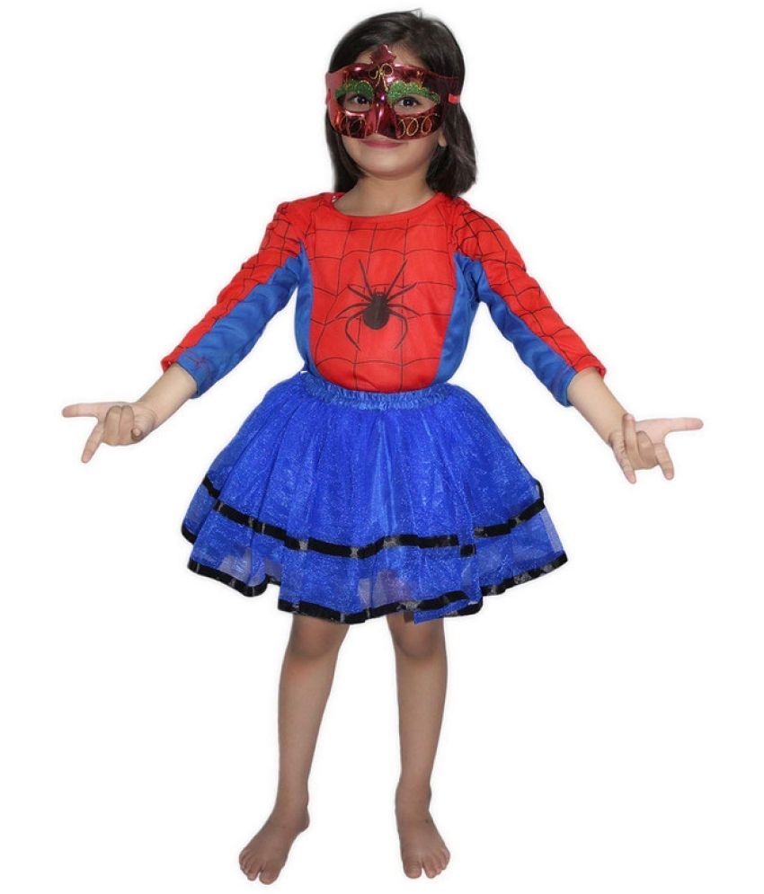     			Kaku Fancy Dresses Spider Super Hero Costume for Girls -Red-Blue, 3-4 Years, for Girls