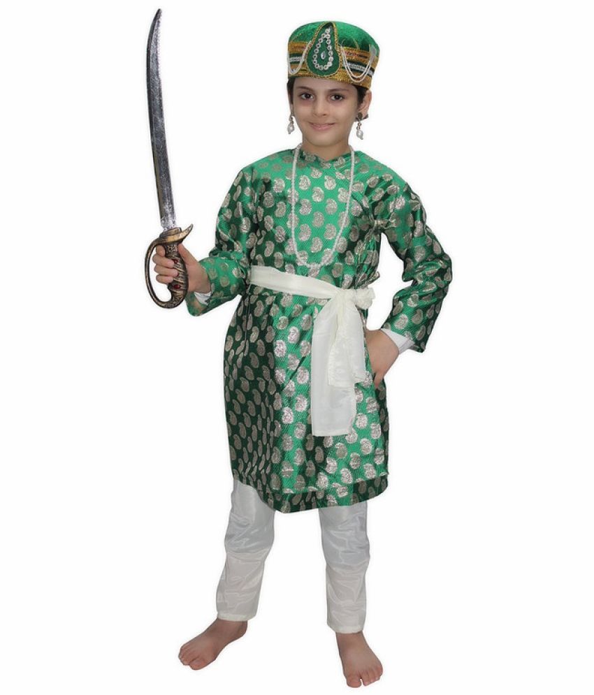     			Kaku Fancy Dresses The Great Mughal King Akbar Costume/Indian Historical Character Costume -Green, 7-8 Years, For Boys