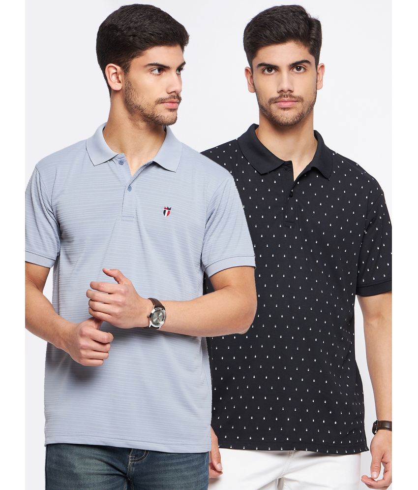    			MXN Cotton Blend Regular Fit Striped Half Sleeves Men's Polo T Shirt - Grey ( Pack of 2 )