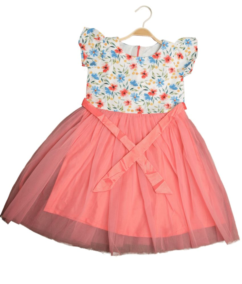     			TIOR Peach Polyester Girls Frock ( Pack of 1 )