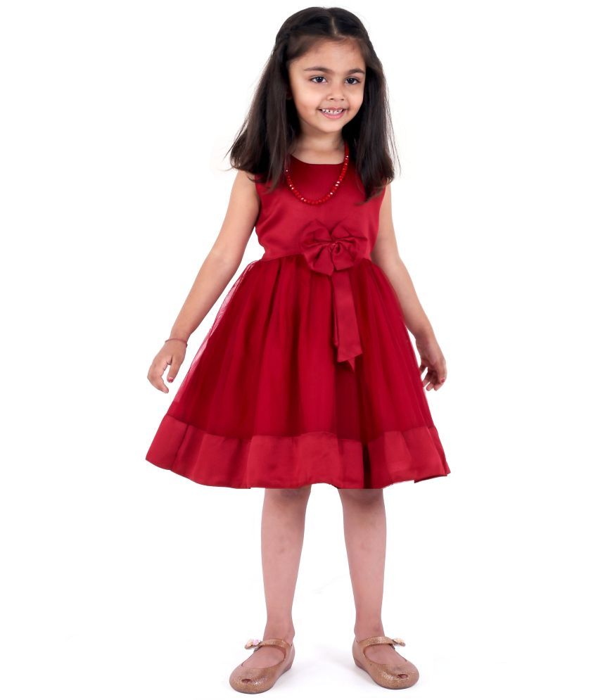     			TIOR Red Satin Girls Fit And Flare Dress ( Pack of 1 )